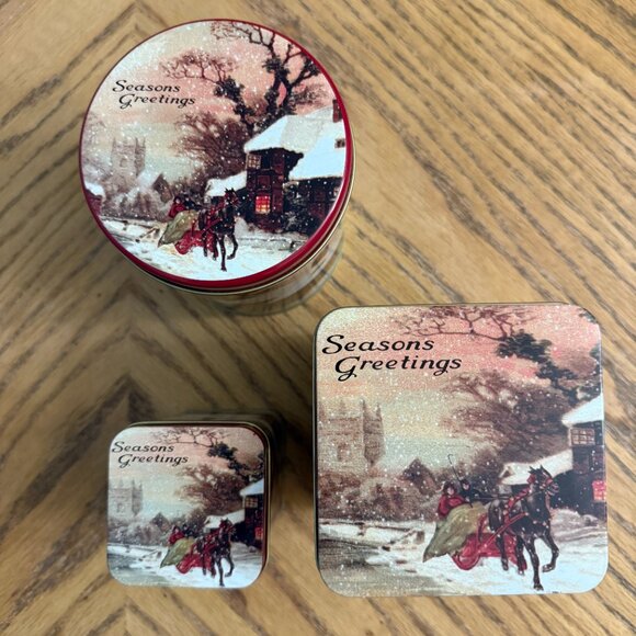 Set of 3 Vintage Metal Christmas Canisters Food Safe Holiday Storage Tins - Picture 5 of 13